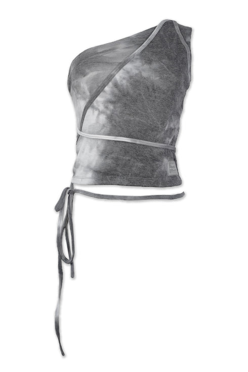 TIE-DYE ASYMMETRY WRAP TANK TOP -CHARCOAL- *Last1